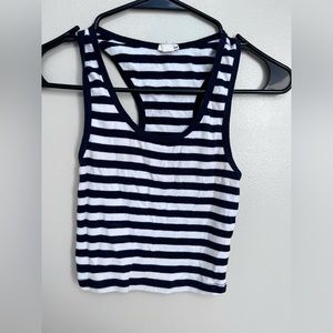 Blue and white stripped razorback crop top